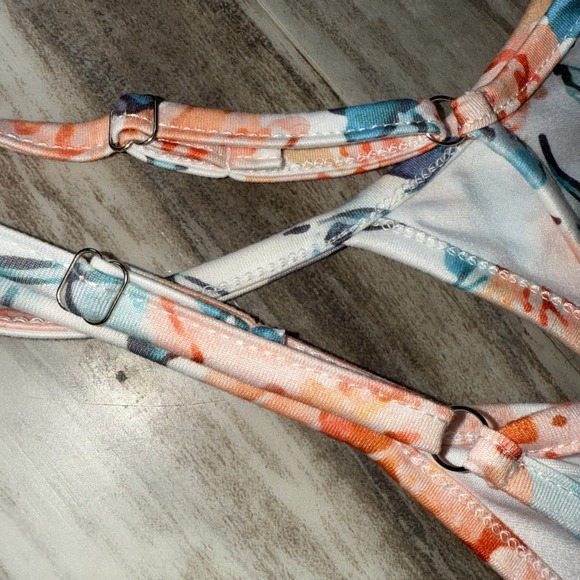 Jumpsuit Teal Orange Floral Adjustable Spaghetti Strap Wide Leg Flowy Size Med - Picture 5 of 11
